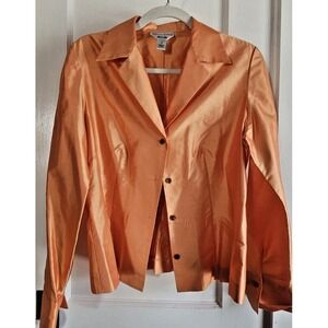 Vintage‎ TALBOTS COLLECTION 100% SILK shimmer orange button up shirt Sz10